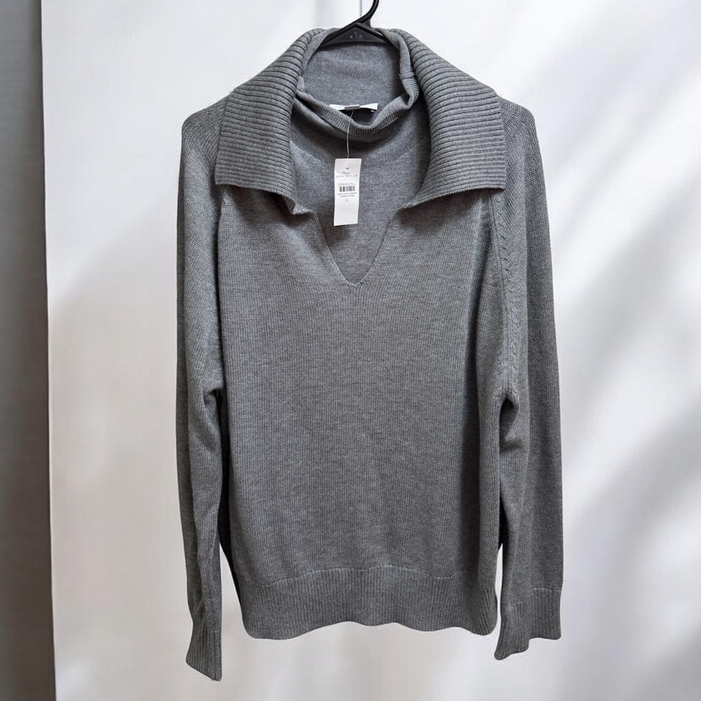 Ann Taylor Weekend Collection Gray Layered Mock Neck Long Sleeve Sweater Size XL